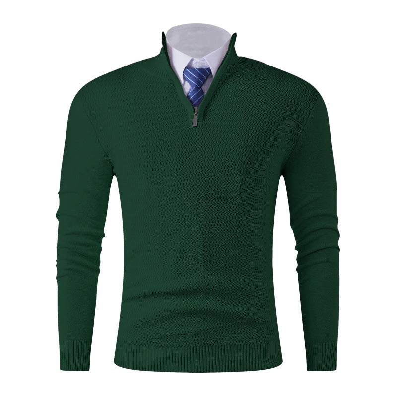 Herren Slim-Fit Feinstrickpullover mit Halbzip und strukturierter Wellenoptik Drune