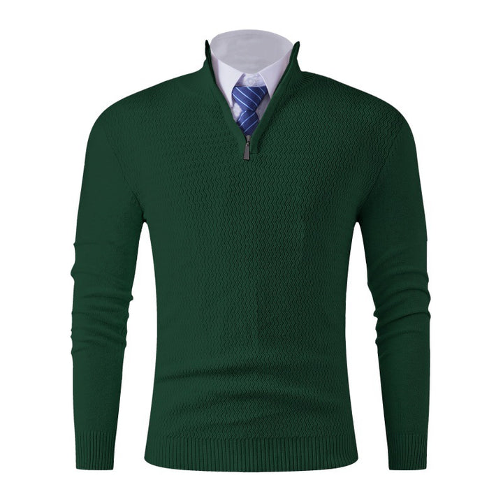 Herren Slim-Fit Feinstrickpullover mit Halbzip und strukturierter Wellenoptik Drune