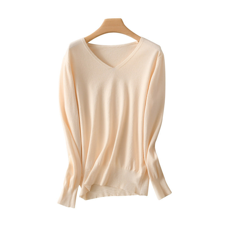 Damen leichter V-Ausschnitt Kaschmir-Look Feinstrickpullover Drune