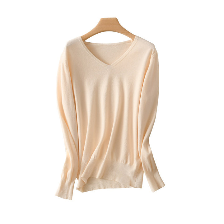 Damen leichter V-Ausschnitt Kaschmir-Look Feinstrickpullover Drune