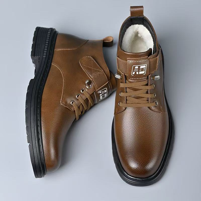 Herren Thermisch gefütterte knöchelhohe Lederimitat-Stiefel mit rutschfester Profilsohle Drune