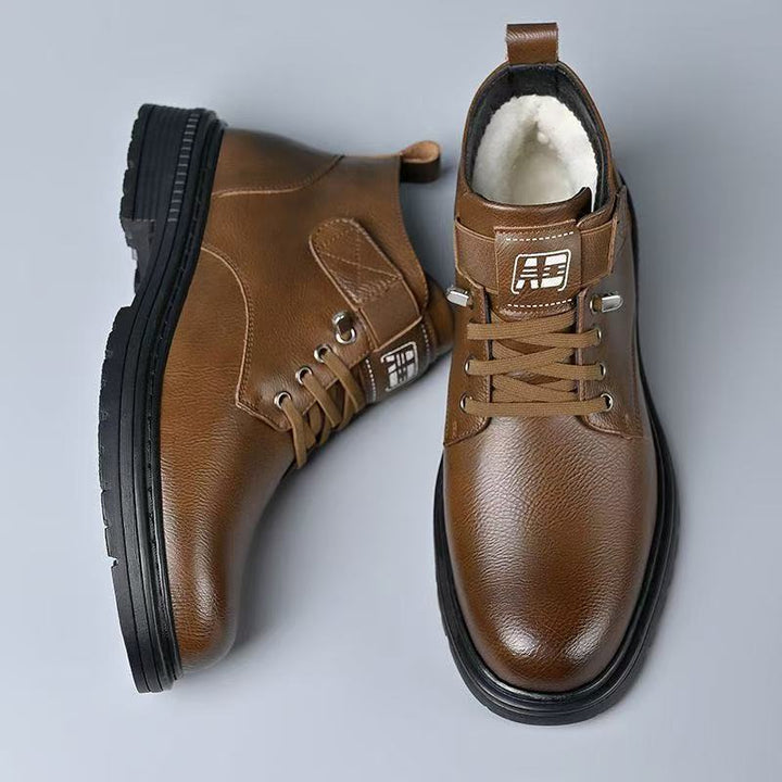Herren Thermisch gefütterte knöchelhohe Lederimitat-Stiefel mit rutschfester Profilsohle Drune