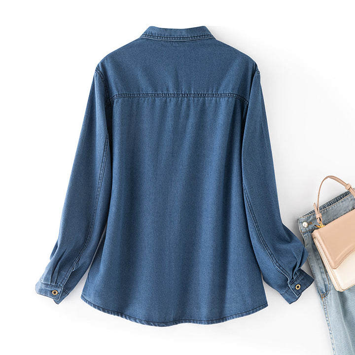 Damen Trendige Denim-Hemdjacke Drune
