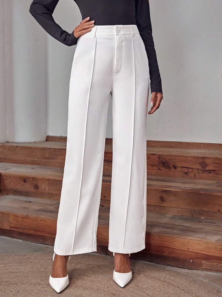 Damen elegante High-Waist Palazzo-Hose mit breiten Beinen und Falten Drune