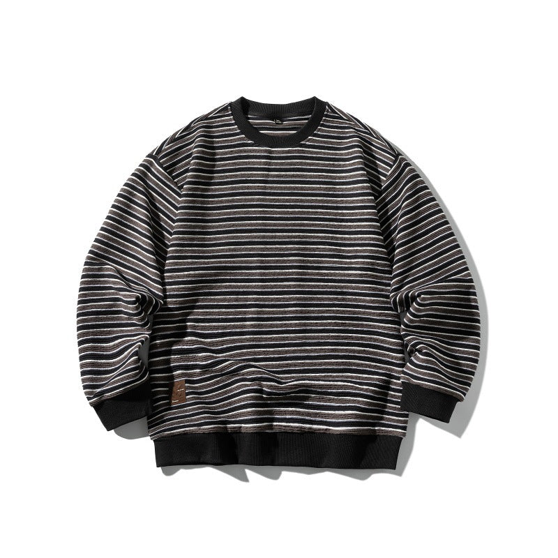 Unisex Gestreiftes Oversize Strick-Sweatshirt mit gerippten Bündchen und Rundhals Drune