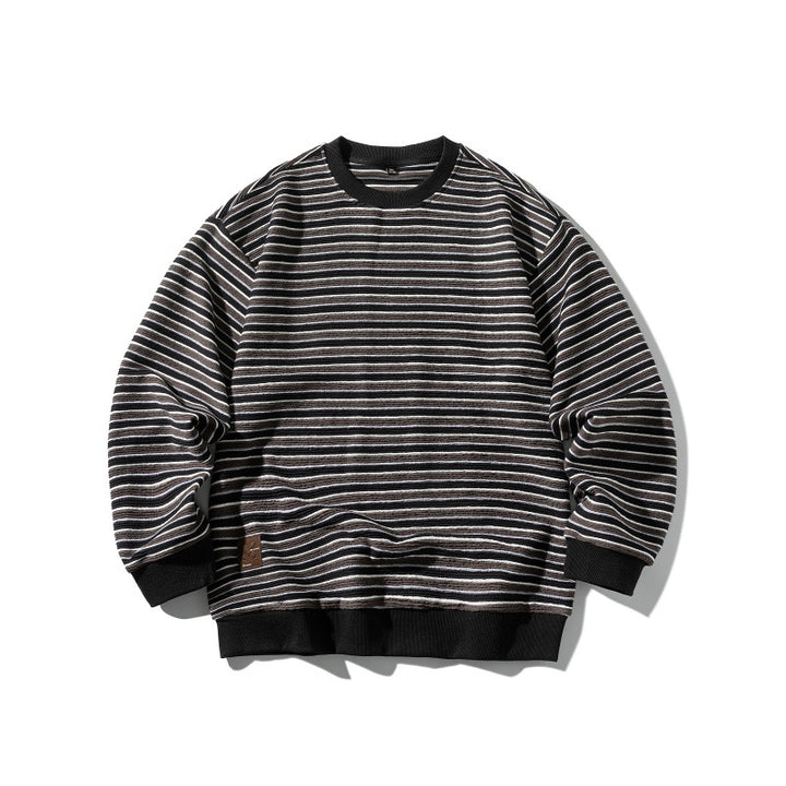 Unisex Gestreiftes Oversize Strick-Sweatshirt mit gerippten Bündchen und Rundhals Drune