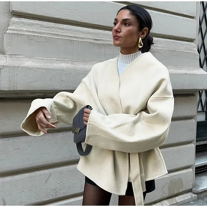 Damen 600+ taillierte Wickeljacke mit Bindegürtel und Kimonoärmeln Drune