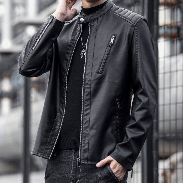 Herren Stilvolle Schnitte Kunstlederjacke Drune
