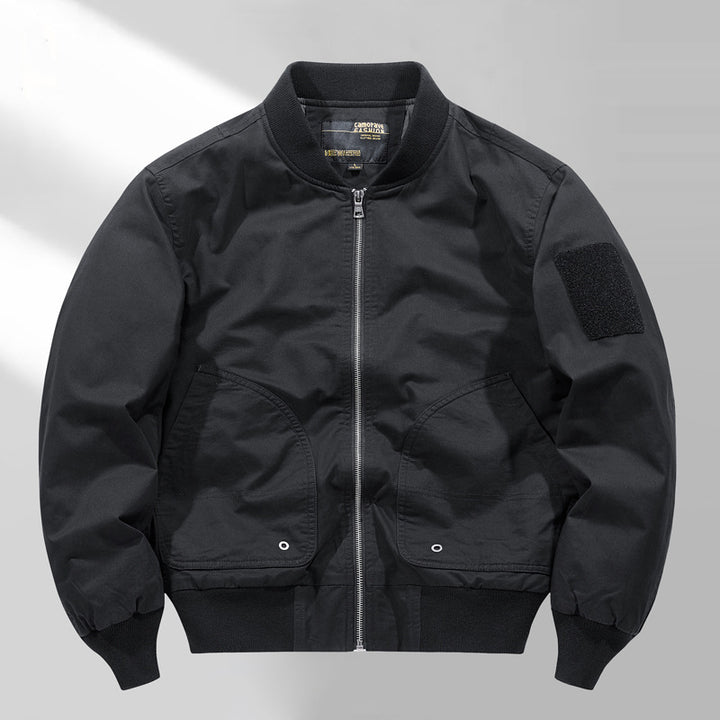 Herren  Canvas Zip-up Rippbündchen Utility-Jacke mit gewölbten Taschenpaneelen Drune