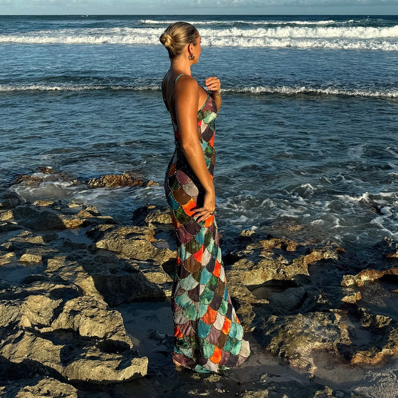 Damen Maxi Kleid mit Schuppen-Design Drune