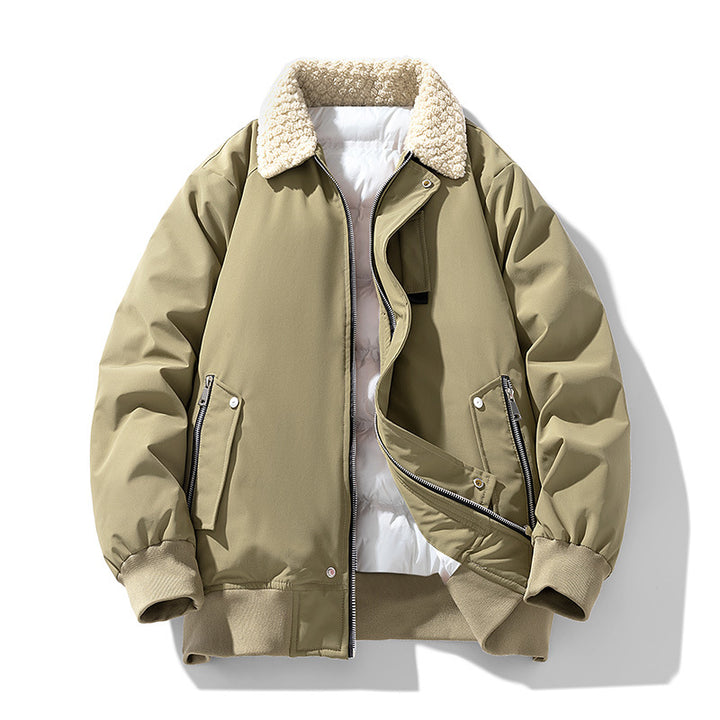 Men's  premium sherpa-collar insulated aviator bomber with storm flap and zippered angled pockets Drune