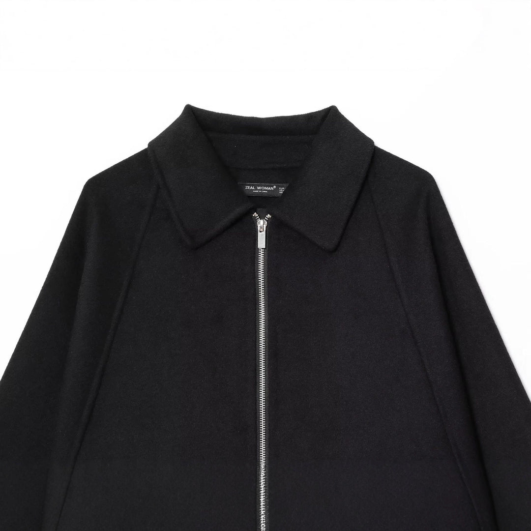 Damen nan kastiges Zip-Overshirt mit Hemdkragen, Raglanärmeln und verlängertem Saum Drune