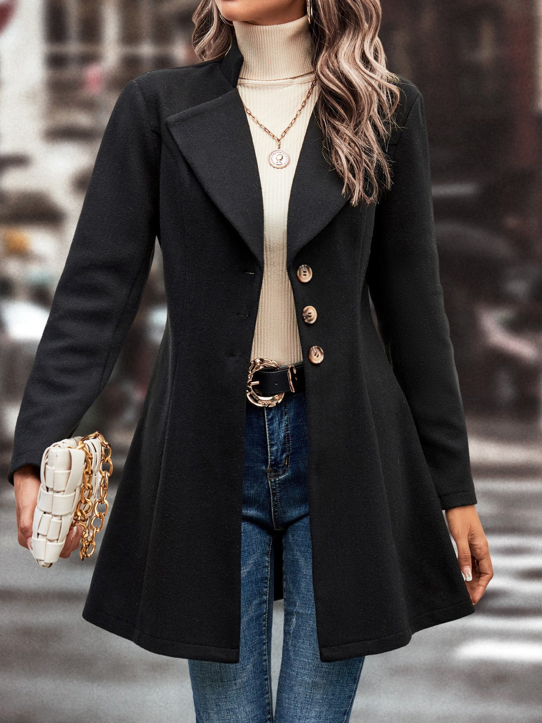 Damen Elegante Wool-Langjacke Drune