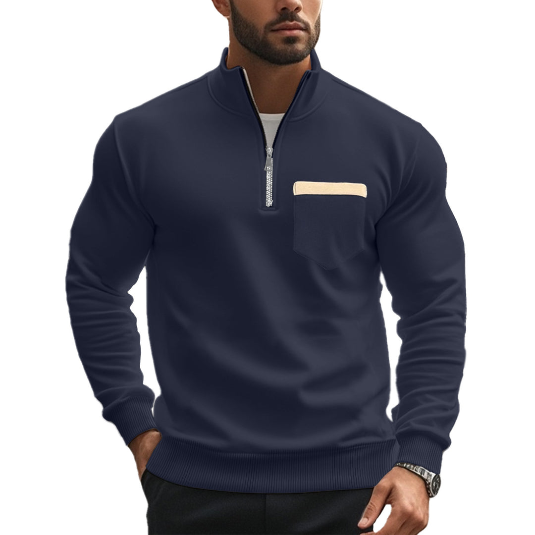 Herren nan angerauter Sweat-Halbzip mit kontrastiertem Innenkragen und elastischem Saum Drune