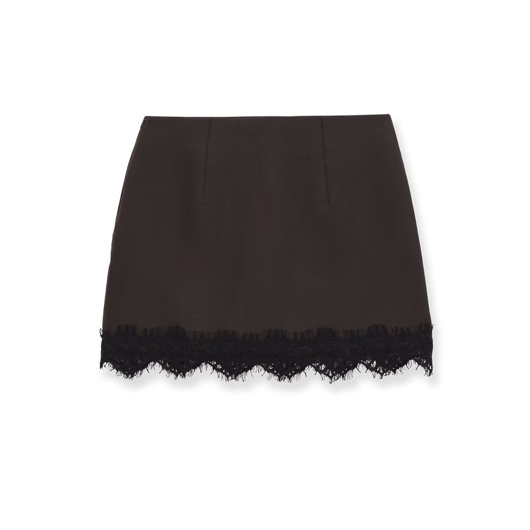Damen eleganter Rock mit Spitzenbesatz und strukturiertem Gewebe Drune