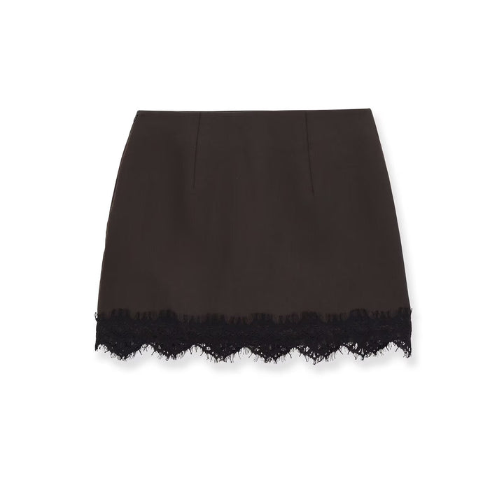 Damen eleganter Rock mit Spitzenbesatz und strukturiertem Gewebe Drune