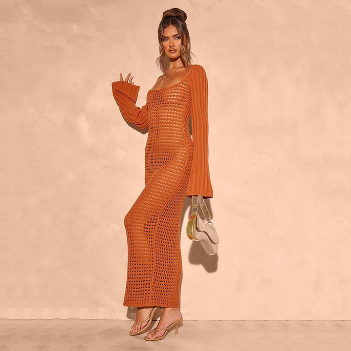 Damen figurbetontes Netzkleid mit raffiniertem Muster Drune