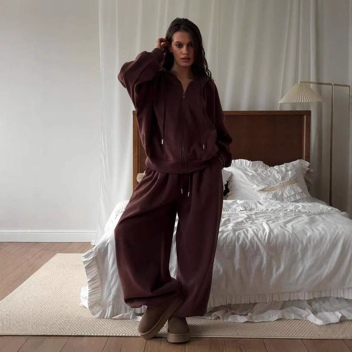 Damen oversized Kapuzenjacke mit Reißverschluss und weiten Jogginghose Lounge-Set Drune