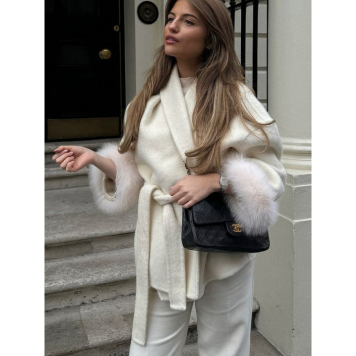 Damen Fuzzi-Robenjacke mit elegantem Gürtel und luxuriösen Ärmeln aus Plüsch Drune