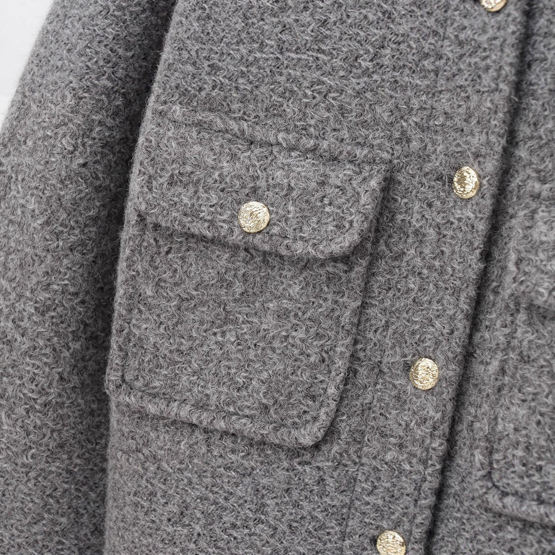 Damen nan strukturierte Kurzjacke im Bouclé‑Look mit aufgesetzten Pattentaschen Drune