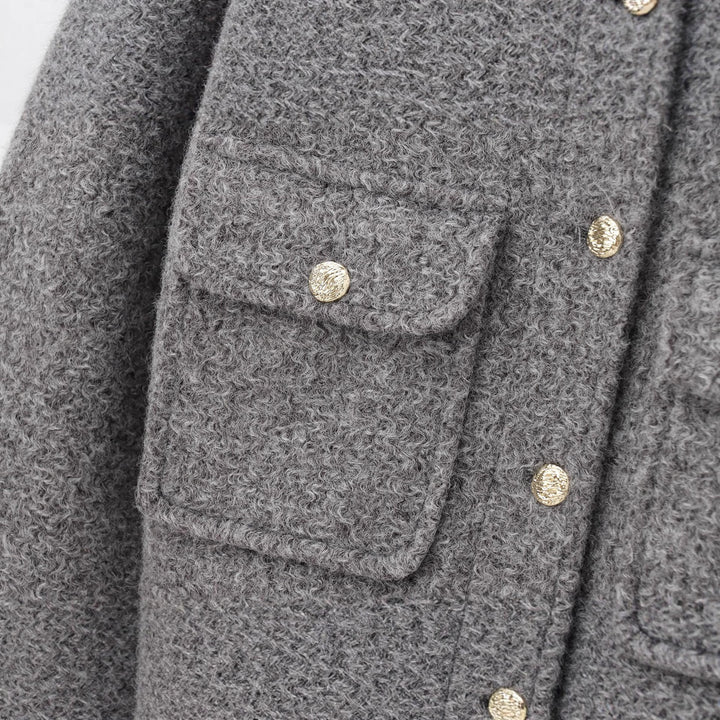 Damen nan strukturierte Kurzjacke im Bouclé‑Look mit aufgesetzten Pattentaschen Drune