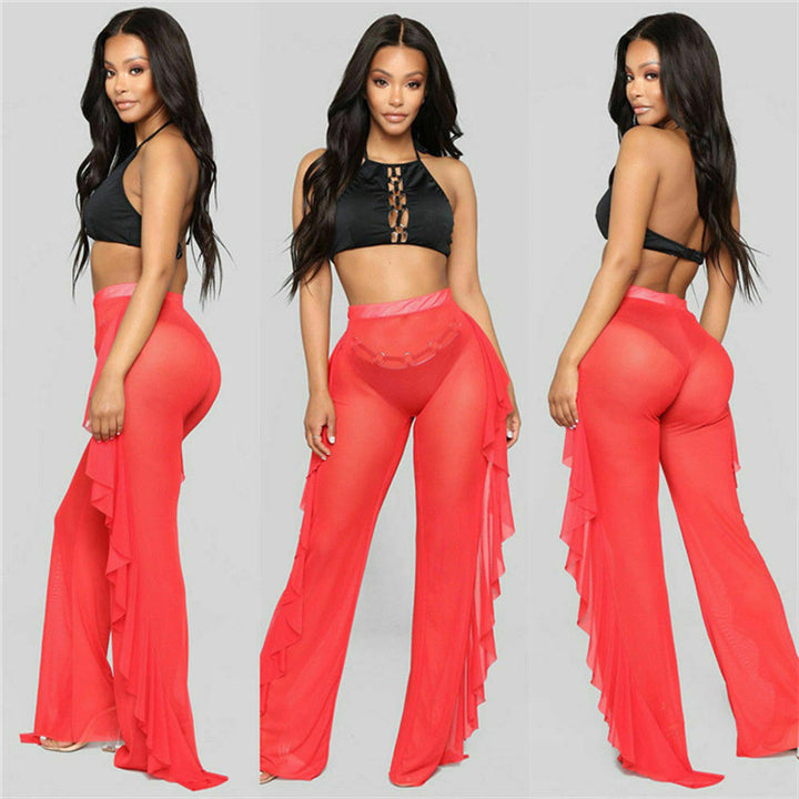 Damen transparente Strandhose mit asymmetrischem Rüschenbesatz Drune