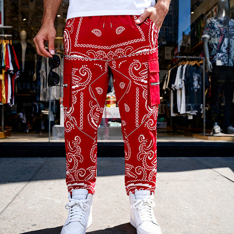 Herren Cargo-Jogginghose im Bandana-Print mit Cargo-Taschen & elastischem Bund Drune
