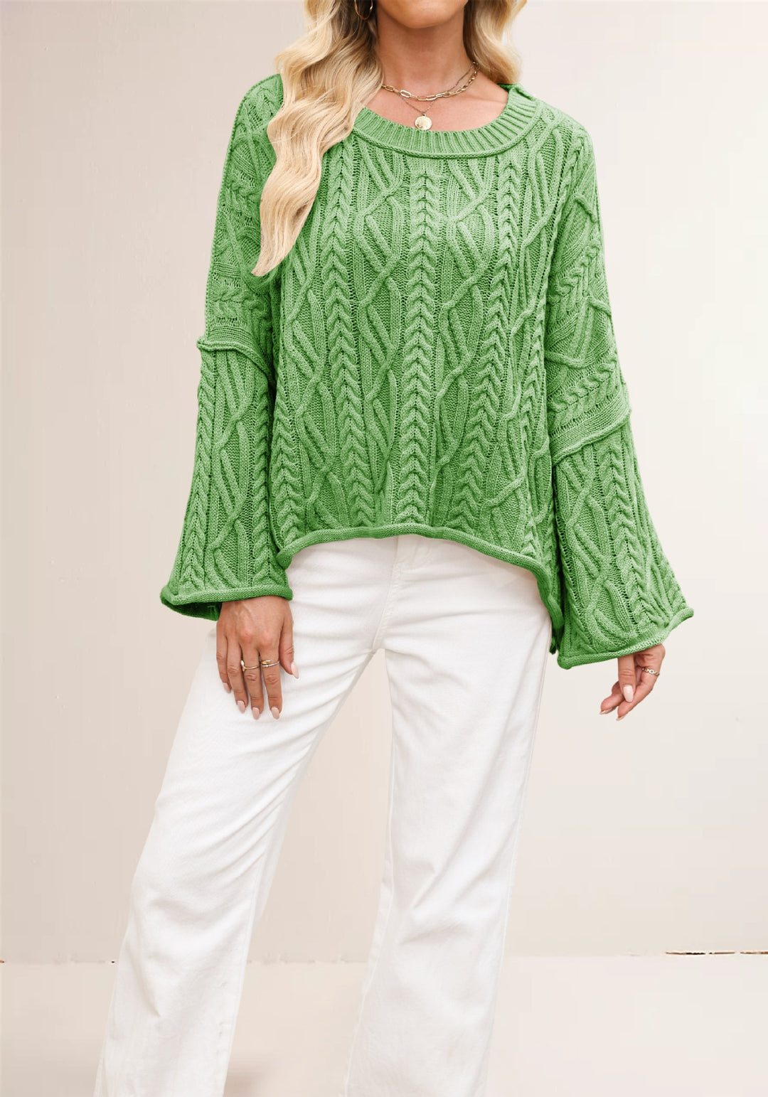 Damen lässiger Strickpullover mit weitem Schnitt und eleganten Zopfmuster Drune