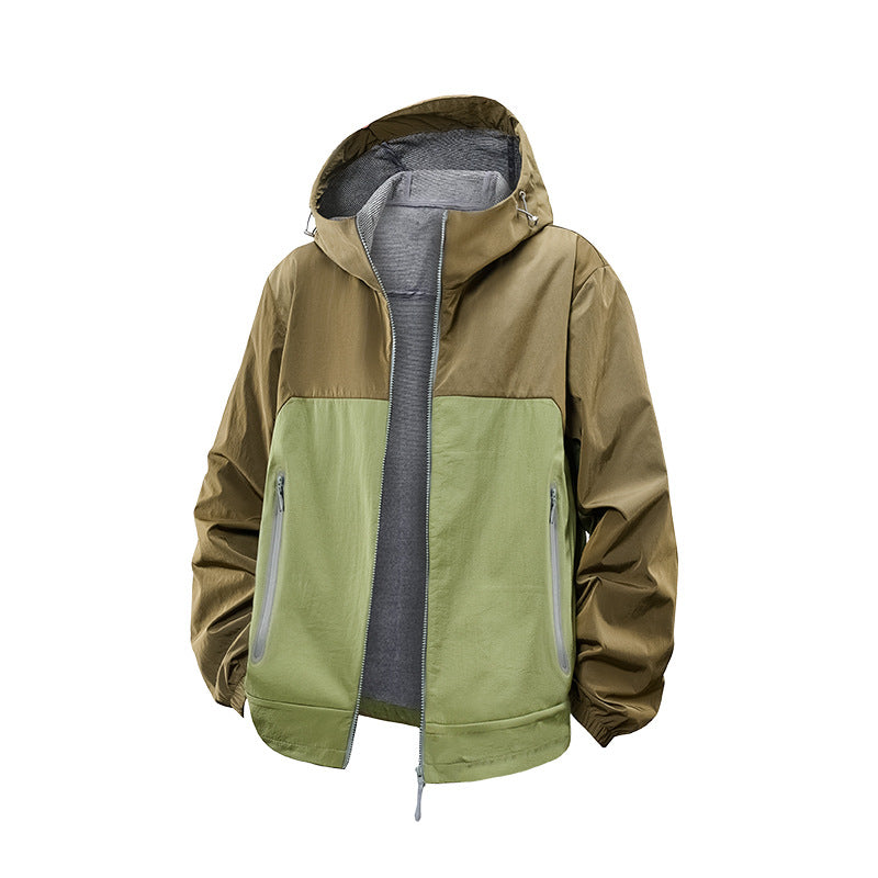 Unisex Leichte Wind- und Fleecegefütterte Kapuzenjacke mit Zwei-Wege-Reißverschluss Drune
