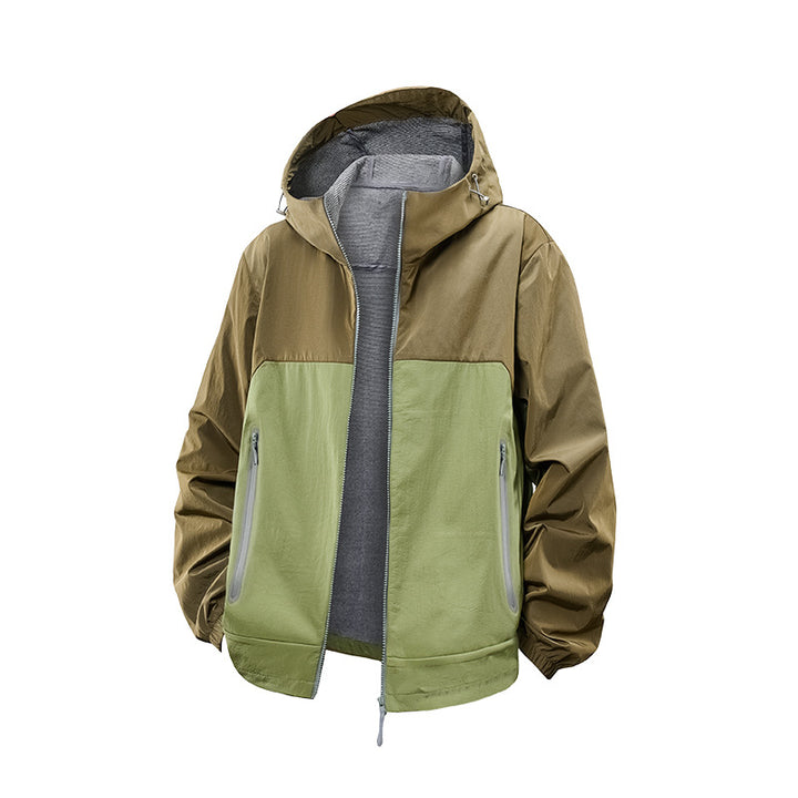 Unisex Leichte Wind- und Fleecegefütterte Kapuzenjacke mit Zwei-Wege-Reißverschluss Drune