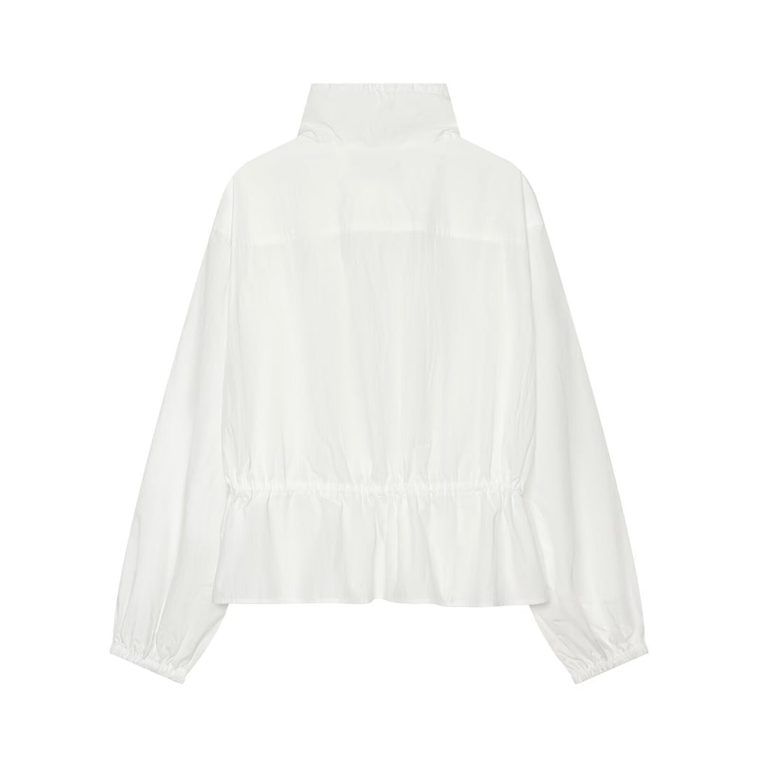 Damen Leichte Cropped Windjacke mit Tunnelzugkragen und Taillenraffung Drune