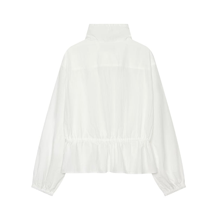 Damen Leichte Cropped Windjacke mit Tunnelzugkragen und Taillenraffung Drune