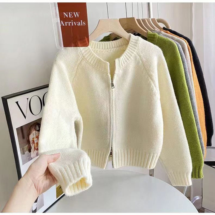 Damen lässige Strickjacke mit hochgeschlossenem Kragen und Reißverschluss Drune