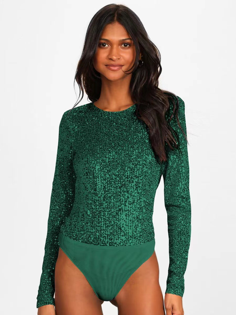 Damen Glitzerndes Bodysuit mit langen Ärmeln und schimmerndem Obermaterial Drune