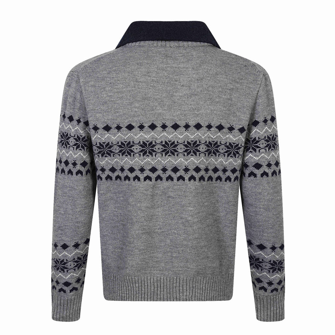 Herren Norweger-Strickpullover mit V‑Ausschnitt und kontrastierendem Hemdkragen Drune