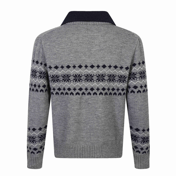 Herren Norweger-Strickpullover mit V‑Ausschnitt und kontrastierendem Hemdkragen Drune