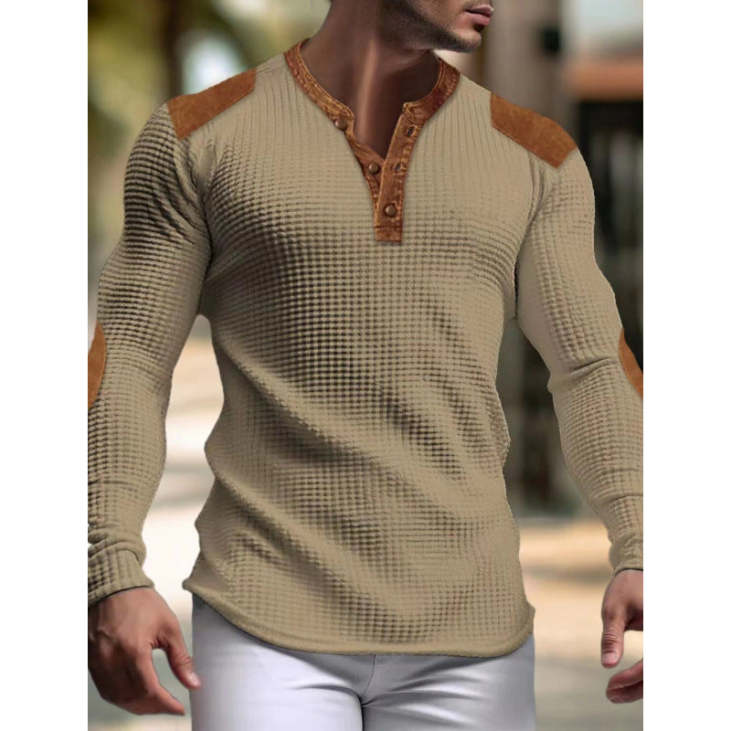 Herren Langärmeliges Shirt mit Struktur und Lederapplikationen Drune