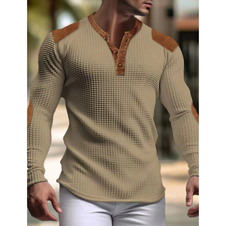 Herren Langärmeliges Shirt mit Struktur und Lederapplikationen Drune