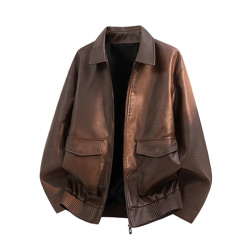 Herren Elegante Kunstleder-Bomberjacke Drune