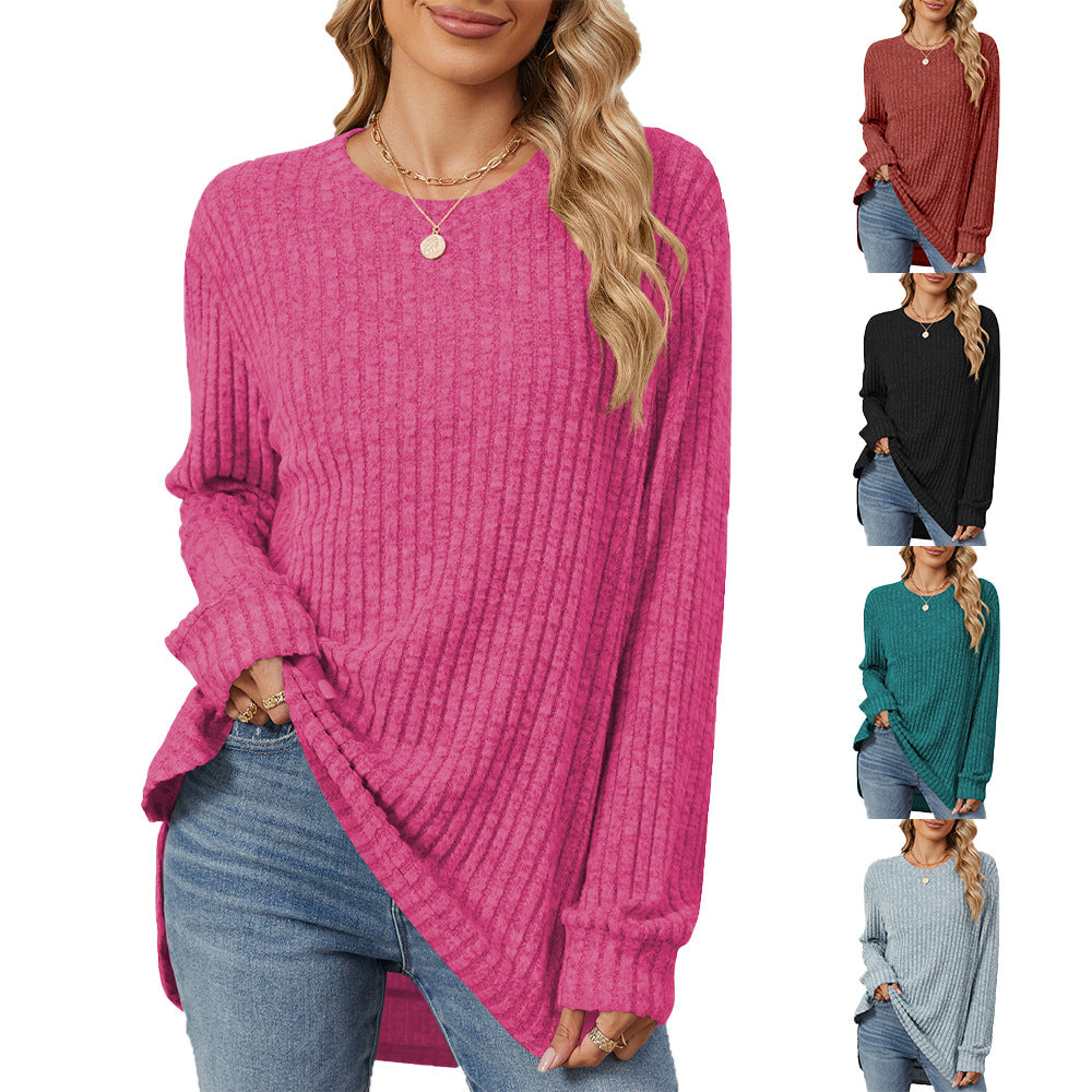 Damen lässiges Longsleeve Oberteil mit modischem Rippmuster und lockerer Passform Drune