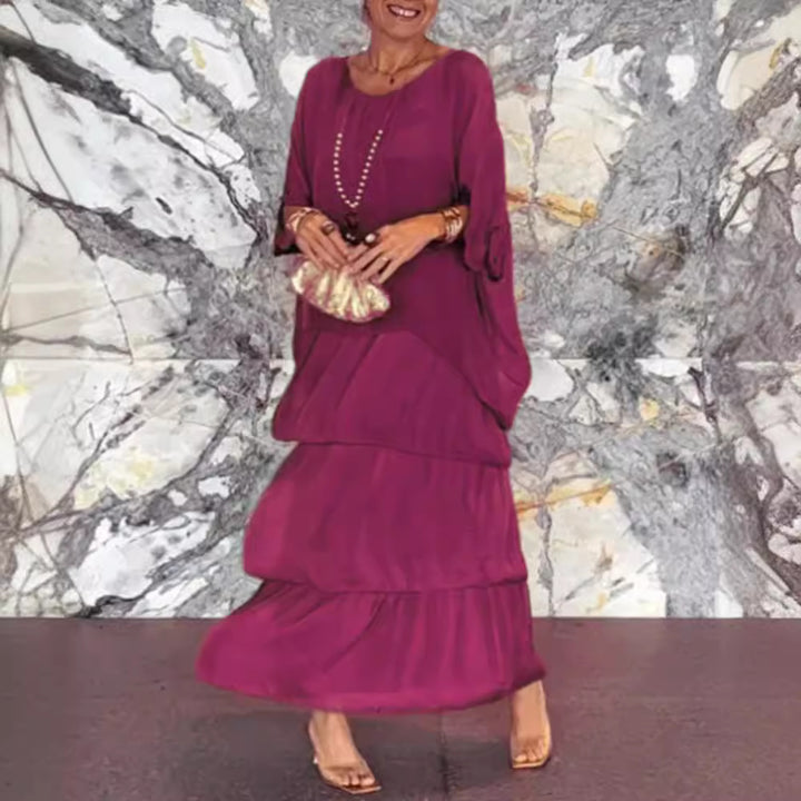 Damen nan bodenlanges Stufenkleid mit weiten Fledermausärmeln und lockerer Silhouette Drune