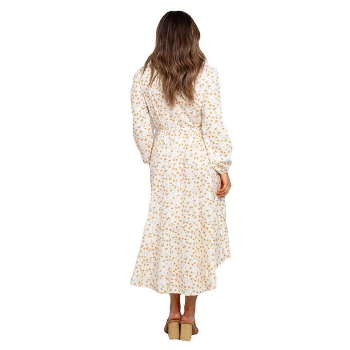 Damen Wickelkleid mit voluminösen Ärmeln und Rüschensaum Drune
