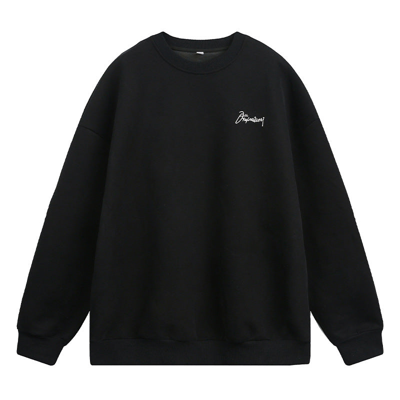 Unisex Minimalistisches Boxy-Sweatshirt mit kleinem Script-Logo und Fleece-Innenfutter Drune