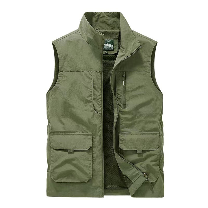 Herren Multifunktionale Utility-Weste mit Stehkragen und Mehrfachtaschen Drune