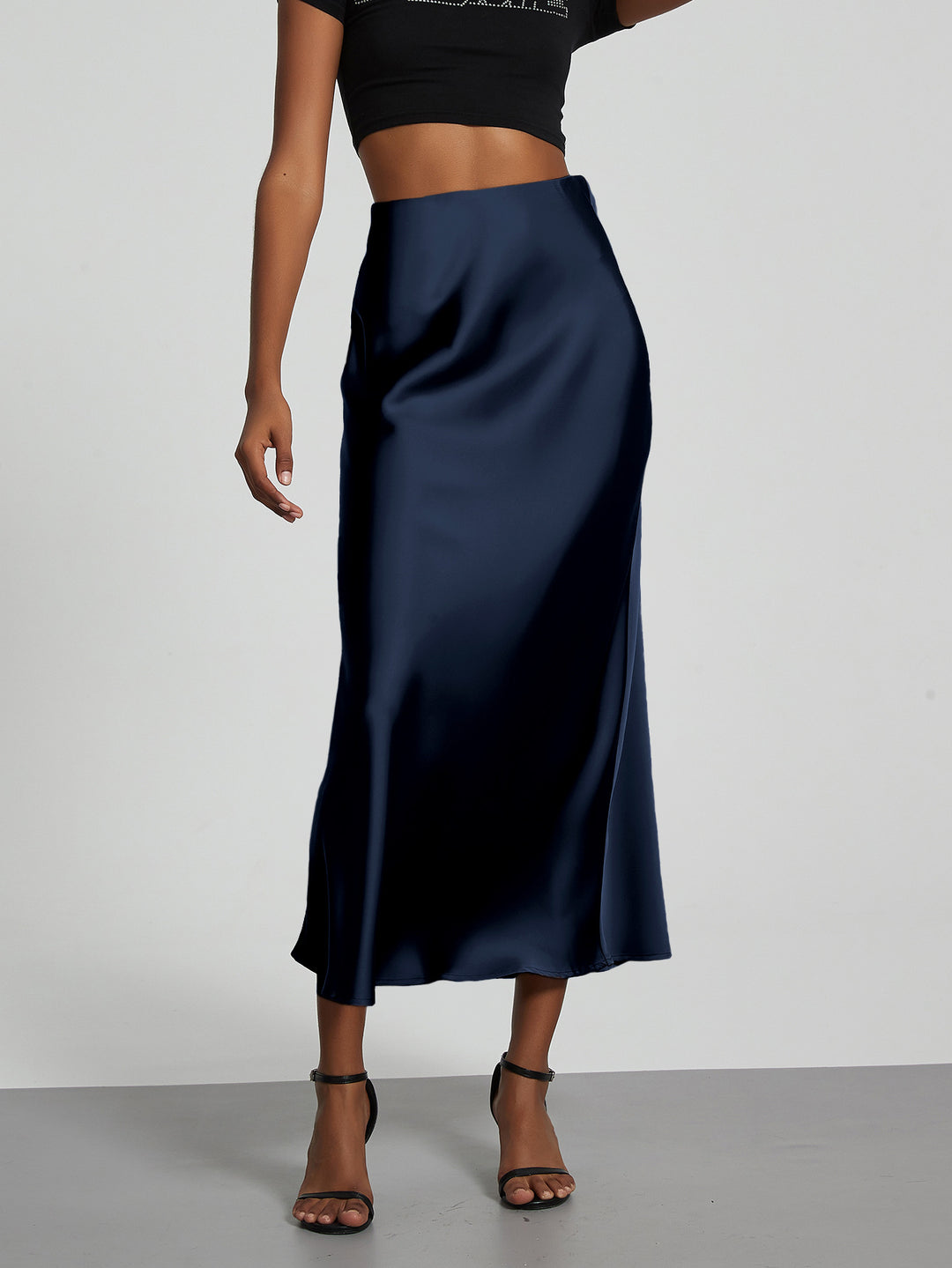 Damen-Satinrock mit hoher Taille und Midi-Länge