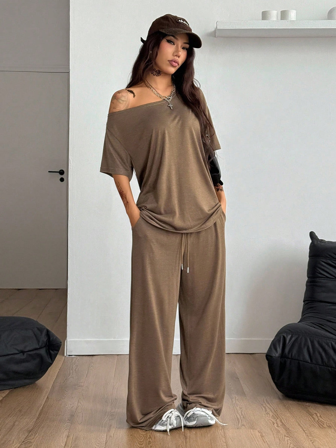 Damen lässiges Oberteil und Jogginghose Set Drune