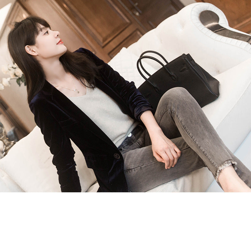 Damen Eleganter Samtblazer mit schmalem Schnitt Drune