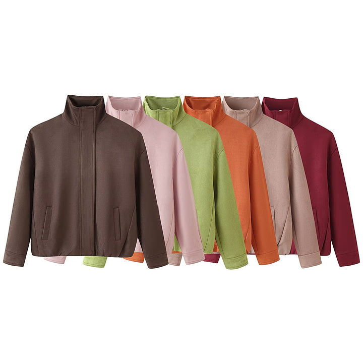 Damen Minimalistische Stehkragen-Übergangsjacke mit verdecktem Reißverschluss und Eingrifftaschen Drune