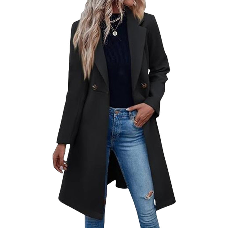 Drune | Damen Elegante Wickelmantel Doppelte Knöpfe Liste