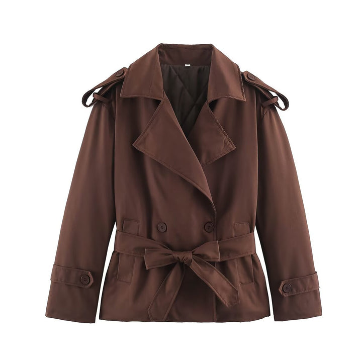 Damen Taillierte Kurz-Trenchjacke mit Bindegürtel und Schulterpatten Drune